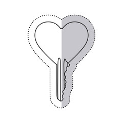 sticker monochrome contour with key in heart shape vector illustration