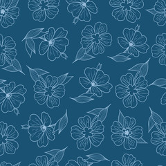 Floral print. Seamless pattern. Botanical ornament. Monochrome texture.