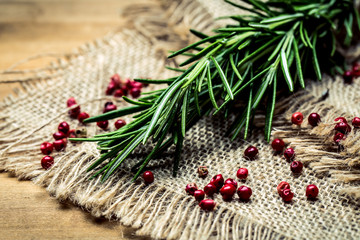 Organic bunch of fresh rosemary on the table