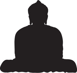 Drawing the black silhouette of sitting buddha on a white background. Hand drawn vector stock illustration