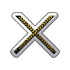 sticker color silhouette with police line tape crossed vector illustration