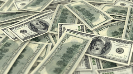 3D render, illustration,Heap of Dollar Bills background,close up,depth of field