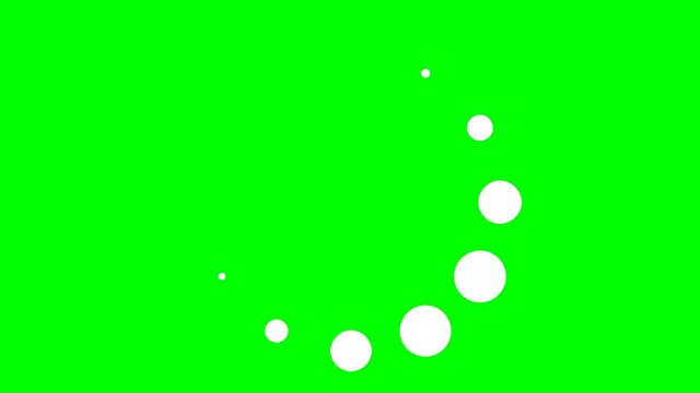 A loader - spinner animation: classic bubbles, fast movement. Use: fake mock video buffering, simulate Android / iPhone apps, YouTube buffering / loading. Green background.
