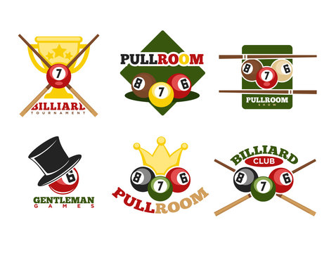 Pool or billiards vector icons set