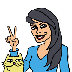 Fototapeta na wymiar She and Her Cat vector illustration