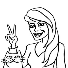 She and Her Cat vector illustration