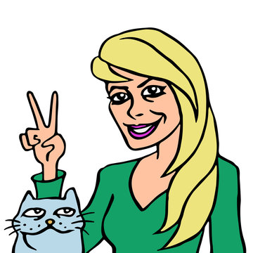 She and Her Cat vector illustration