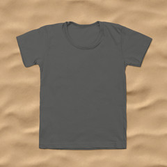 Grey blank t-shirt on dark sand background