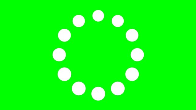 A loader - spinner animation: classic bubbles, slow movement. Use: fake mock video buffering, simulate Android / iPhone apps, YouTube buffering / loading. Green background.
