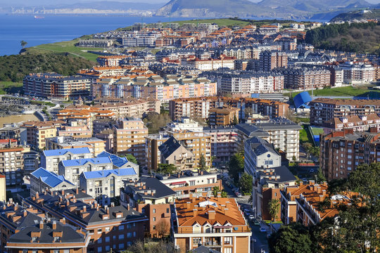 Aerial view of residential area in Castro Urdiales, Cantabria, north of Spain.