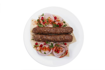 lula kebab traditional Georgian dish white background top view
