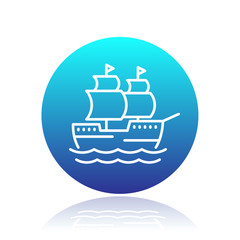 sailing vessel line icon over white, old ship pictogram, vector illustration