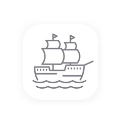 sailing vessel, old ship line icon