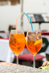 Traditional Spritz aperitif  in a bar in Italy