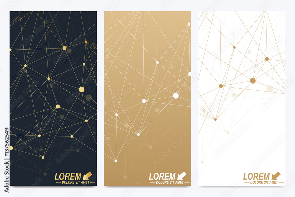 Poster modern set of vector flyers. geometric abstract presentation. molecule and communication background 