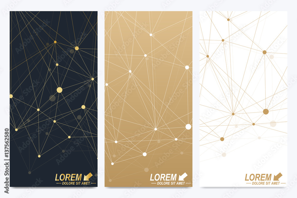 Poster modern set of vector flyers. geometric abstract presentation. molecule and communication background 