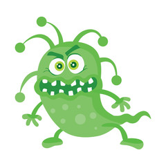 Green Bacteria Cartoon Vector Character Icon 