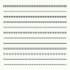 Dividers vector set isolated. Geometric horizontal vintage line border and text design element. Collection of decorative page rules. Separation select text. Divider