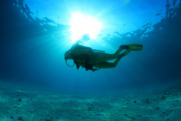 Obraz premium Silhouette of scuba diver