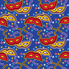 Naklejka premium Seamless pattern with carnival masks. Raster clip art.