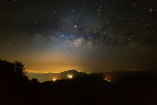 Milky Way Galaxy at Doi inthanon Chiang mai, Thailand.Long exposure photograph.With grain