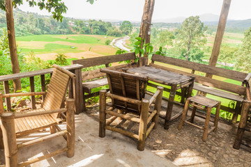 chairs and a table made of bamboo