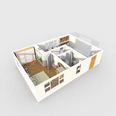 3d interior rendering of home apartment with brown furniture