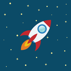 Rocket flat design concept for Project start up and development process.Space rocketship launch.Flying rocket space for business innovation product,creative idea and management.
