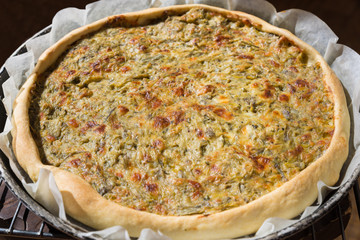 Homemade savory cake with courgette flowers   