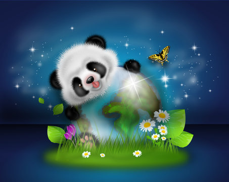 Panda with earth decoration