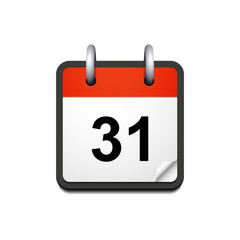 Vector calendar icon with 31 date, isolated on white