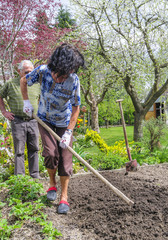 älteres Ehepaar bei der Gartenarbeit