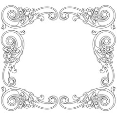 Vintage border frame engraving with retro ornament pattern in antique baroque style decorative design. Vector.