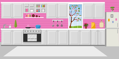 The interior of the kitchen. Cozy room for cooking. Flat style. Vector illustration - 137568181