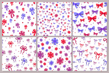 Set of Seamless Patterns with Bows Isolated.