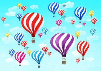 Crowd of Hot air balloons on sky blue background