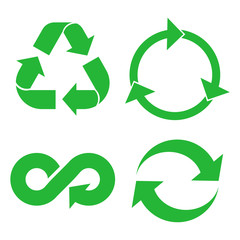 Eco cycle arrows icon set. Green recycled symbol green on white background. Vector illustration.