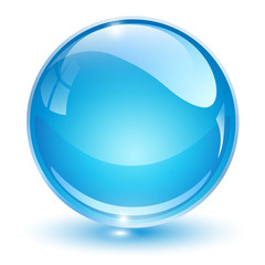 Glass sphere, blue 3D vector ball.