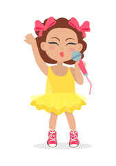 Singing Girl with Bows on Head. Little Singer.