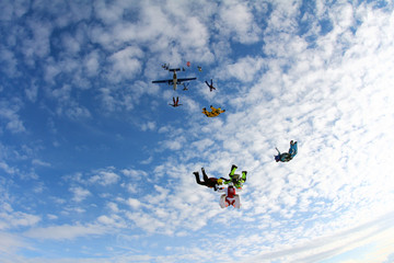 Skydivers have just jumped out of a plane