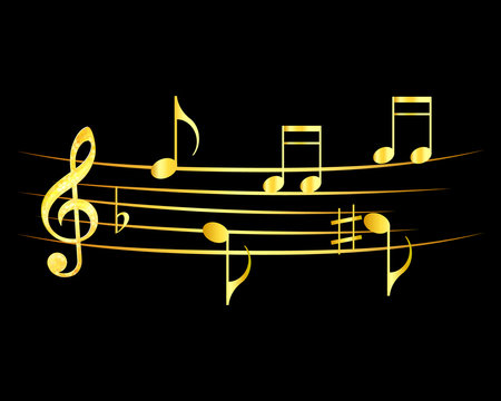 Abstract music notes design. Music notes gold on a black background. Vector illustration.