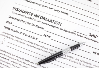 Close - up Insurance application paper form