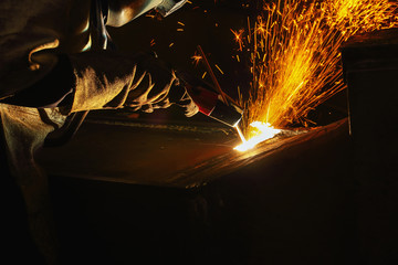 Welder arc Gouging carbon electrode rods   with sparks and smoke