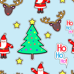 Santa Clause, Deer, Tree Star Seamless Pattern.
