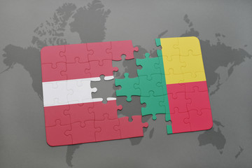 puzzle with the national flag of latvia and benin on a world map