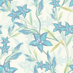 Campanula Flowers Seamless Pattern. Raster Illustration.