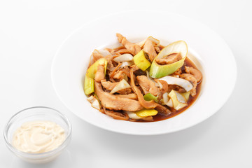 Tori teriyaki, chicken, leeks, oyster, teriyaki sauce 