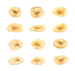 Baked banana chip slice isolated