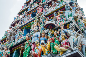 Roof of Sri Veeramakaliamman Temple in Little India, one of the oldest temple of Singapore