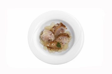 cold jellied pork muzhuzhi traditional Georgian dish white background top view